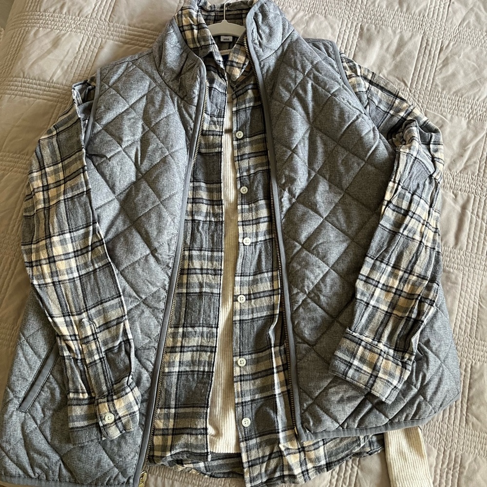 Gray/cream old navy flannel bundle with vest